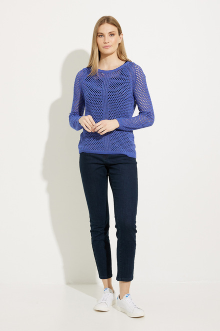 Crochet Knit Sweater Style A41105. Blue. 5