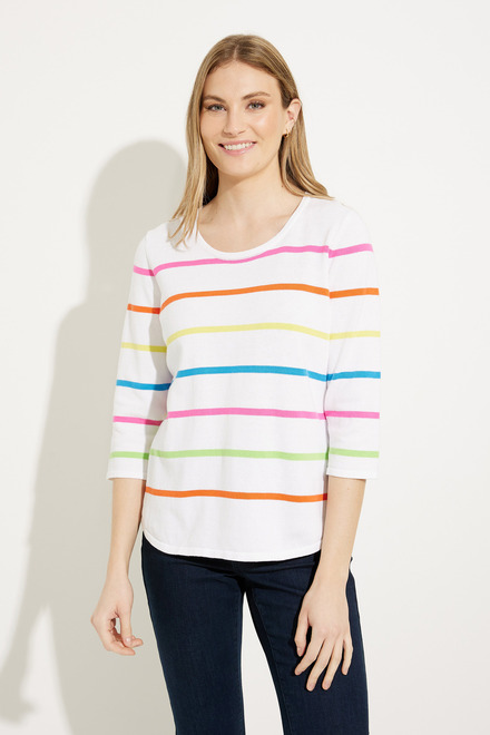 Striped Scoop Neck Pullover Style A41112B. White combo