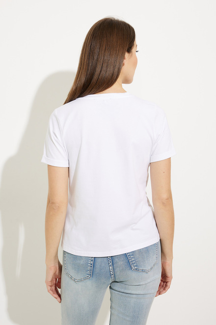 T-shirt uni avec col en v mod&egrave;le A41125. Blanc. 2