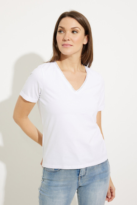 T-shirt uni avec col en v mod&egrave;le A41125. Blanc. 4