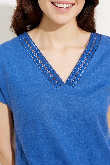 Lace Detail Linen Dress Style A41165. Blue. 4