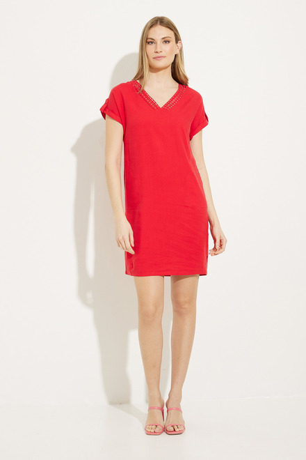 Lace Detail Linen Dress Style A41165. Red. 5