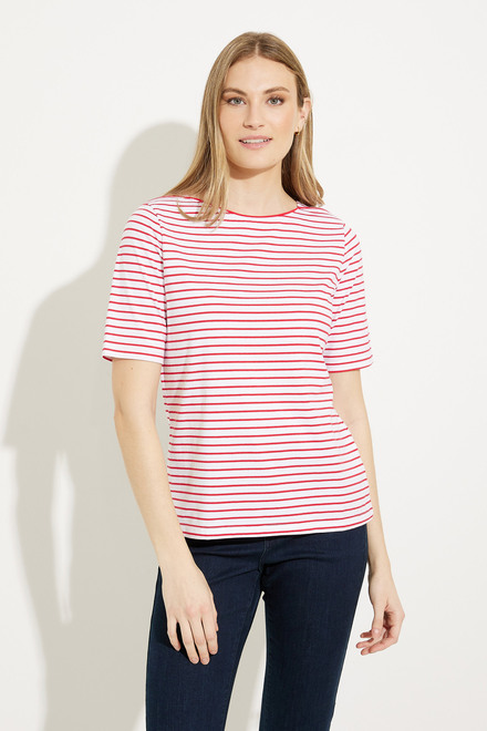 Striped Boat Neck T-Shirt Style A41180. Red combo