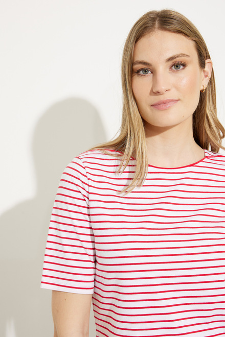 Striped Boat Neck T-Shirt Style A41180. Red Combo. 3