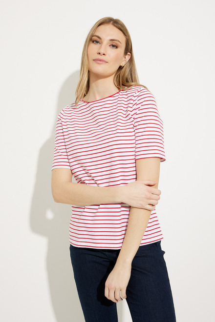 Striped Boat Neck T-Shirt Style A41180. Red Combo. 4