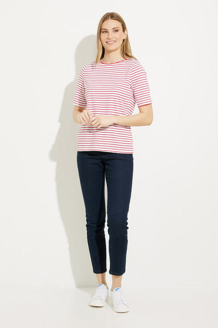 Striped Boat Neck T-Shirt Style A41180. Red Combo. 5