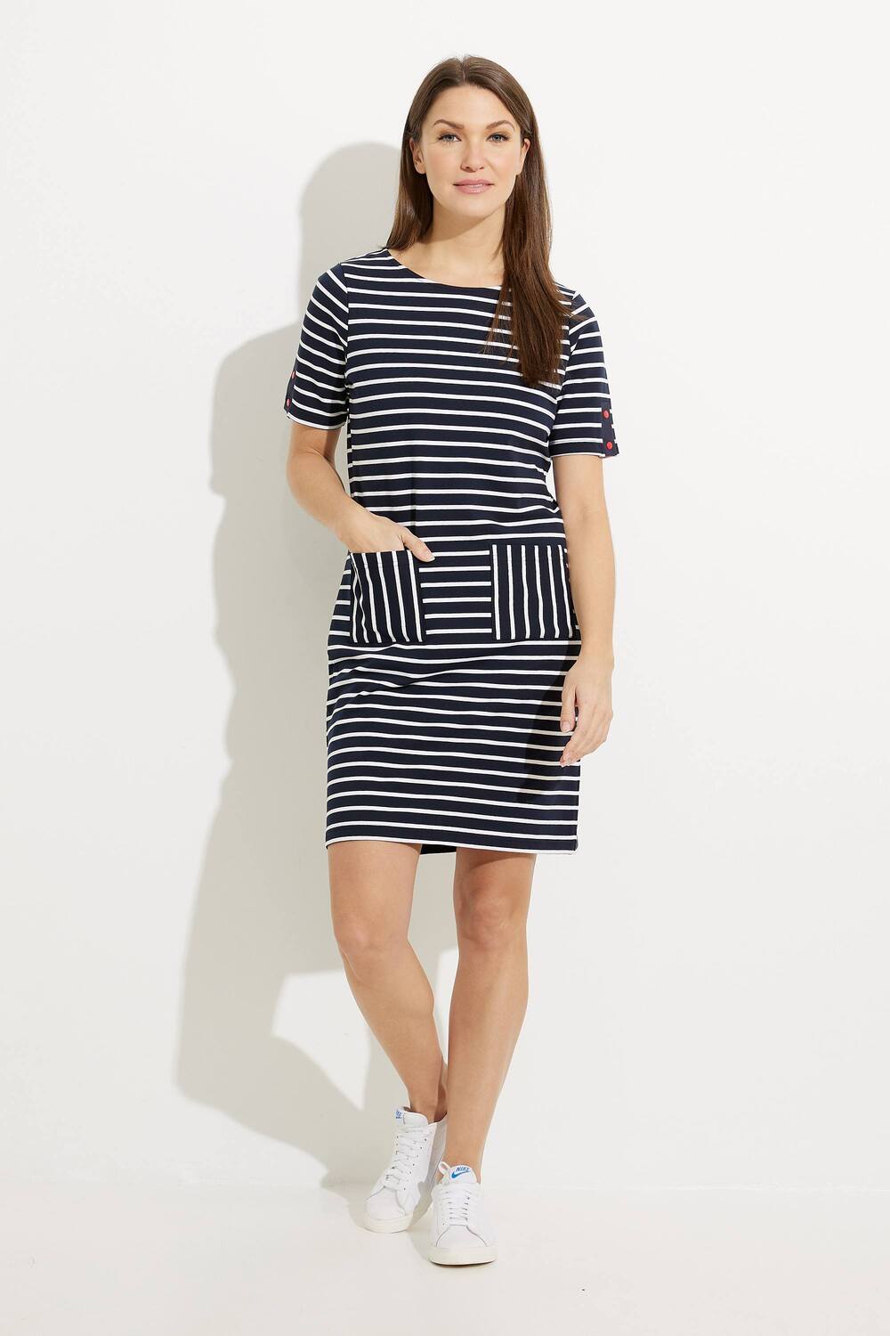 Mixed Striped Dress Style A41208 . Navy