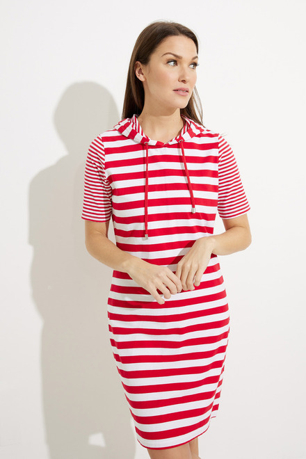 Striped Drawstring Dress Style A41210. Red Combo. 4