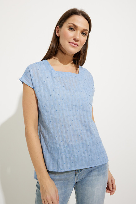 Square Neck Textured Blouse Style A41237. Denim. 4