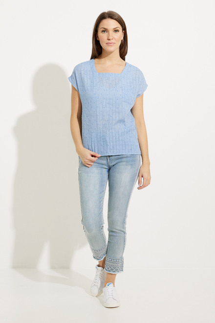 Square Neck Textured Blouse Style A41237. Denim. 5