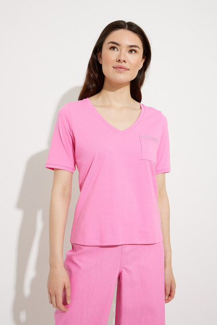 Pocket V-Neck T-Shirt Style A41299. Pink