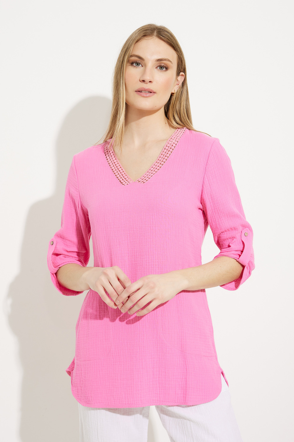 Draped Detail Lace Tunic Style A41316. Pink