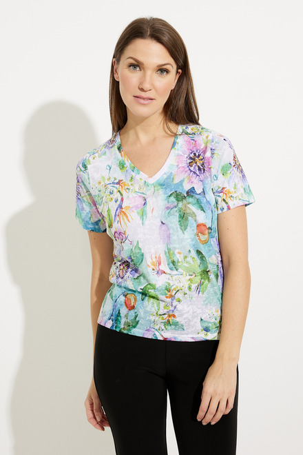 Floral V-Neck T-Shirt style A41348. As Sample