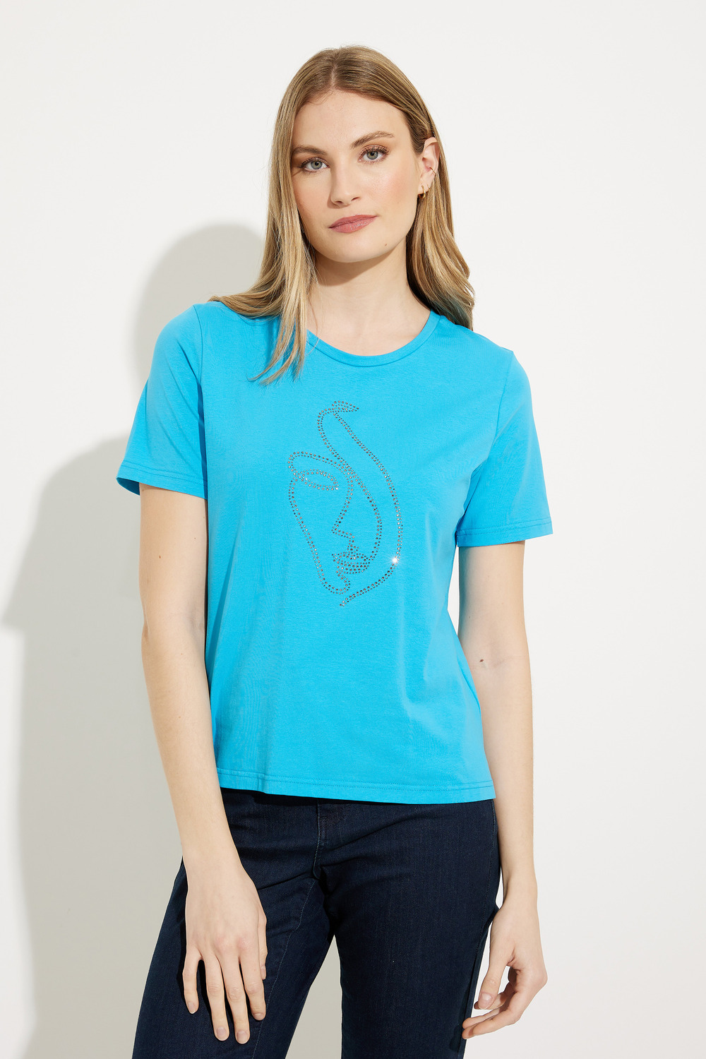 Rhinestone Front T-Shirt Style EW30003. Turquoise