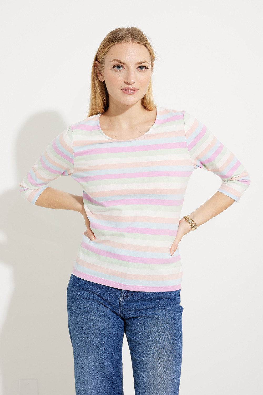 Striped 3/4 Sleeve T-Shirt Style EW30076. As Sample