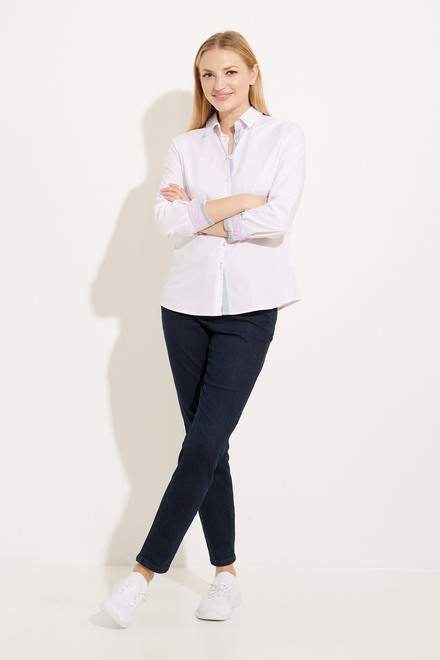 Contrast Collar &amp; Cuff Blouse Style EW30085. White. 5