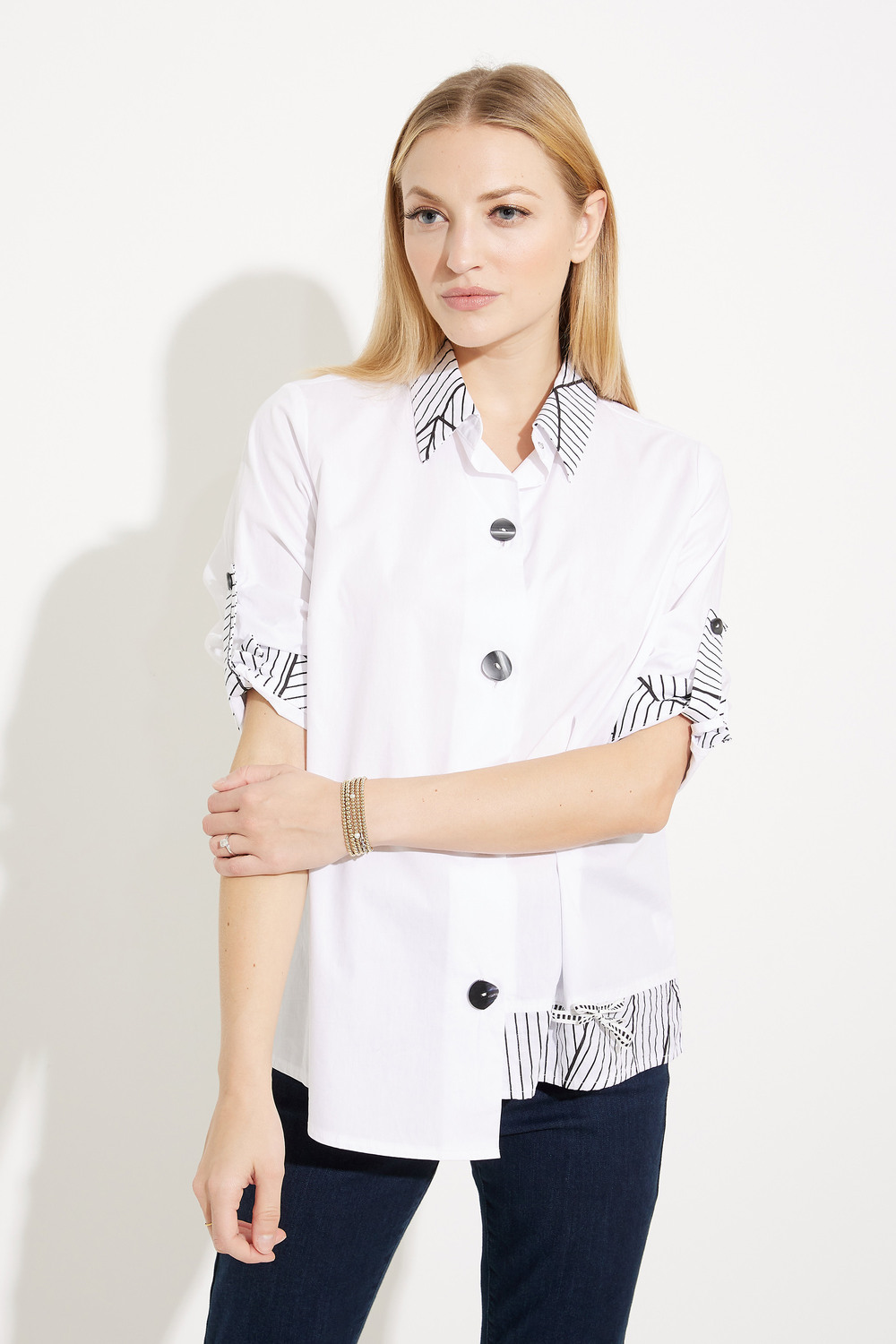 Contrast Trim Button-Down Blouse Style EW30138. As Sample