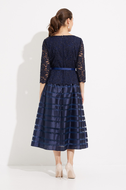 Lace Bodice Tea-Length Dress Style 1121004. Navy. 2
