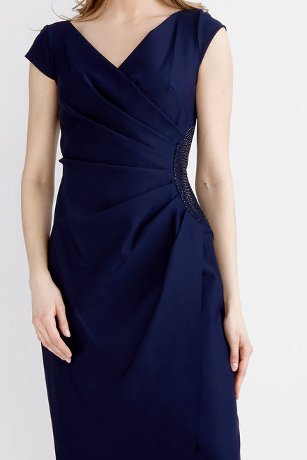 Embellished Cap Sleeve Gown Style 134087. Navy. 4
