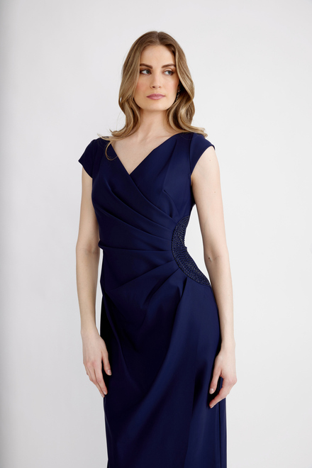 Embellished Cap Sleeve Gown Style 134087. Navy. 3