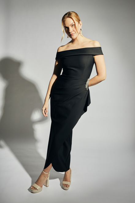 Off-the-Shoulder Embellished Gown Style 134164. Black. 6