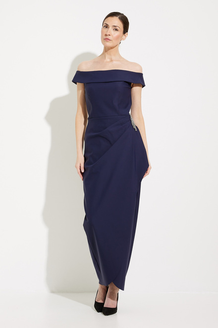Off-the-Shoulder Embellished Gown Style 134164. Navy. 5