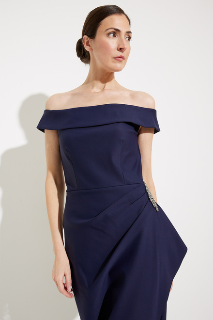 Off-the-Shoulder Embellished Gown Style 134164. Navy. 3