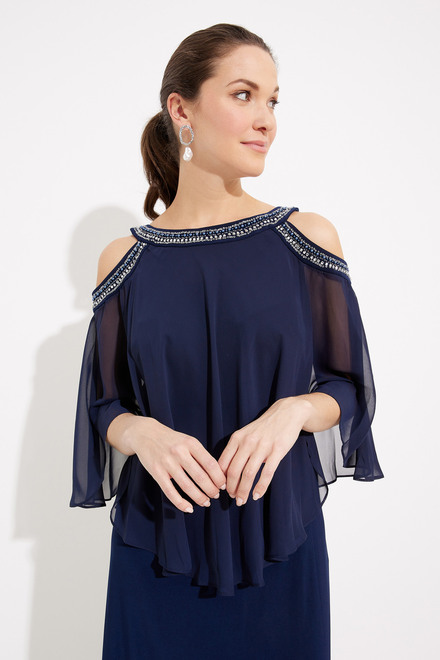 Cold Shoulder Chiffon Popover Gown Style 1351319. Navy. 3
