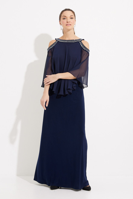 Cold Shoulder Chiffon Popover Gown Style 1351319. Navy. 5