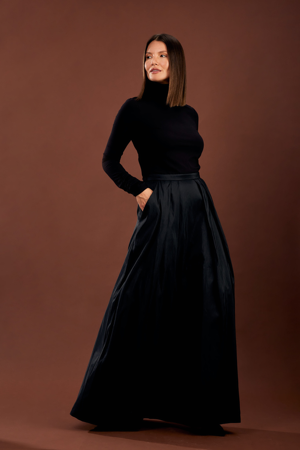 Long Line Taffeta Skirt Style 365312. Black