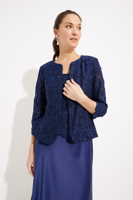 Lace Gown &amp; Matching Jacket Style 81122326. Navy. 3