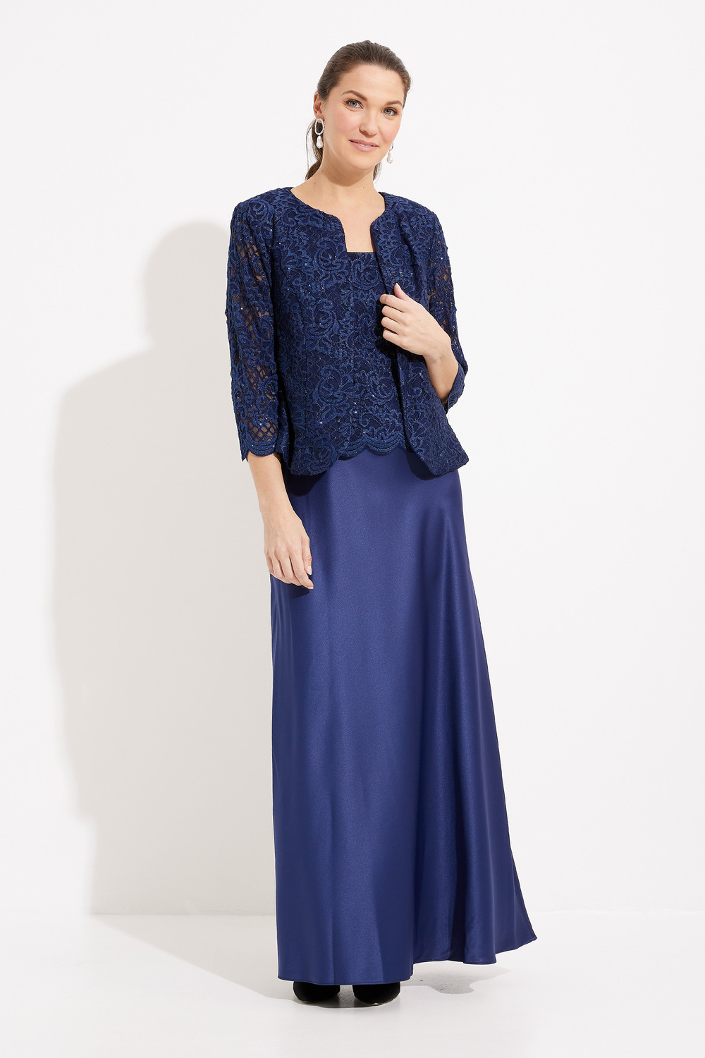 Lace Gown & Matching Jacket Style 81122326. Navy