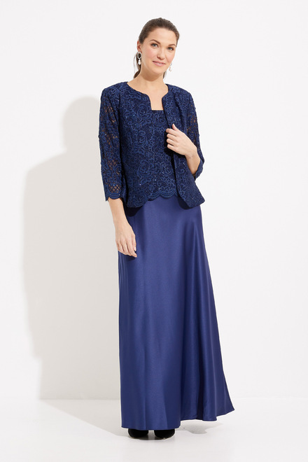 Lace Gown &amp; Matching Jacket Style 81122326. Navy