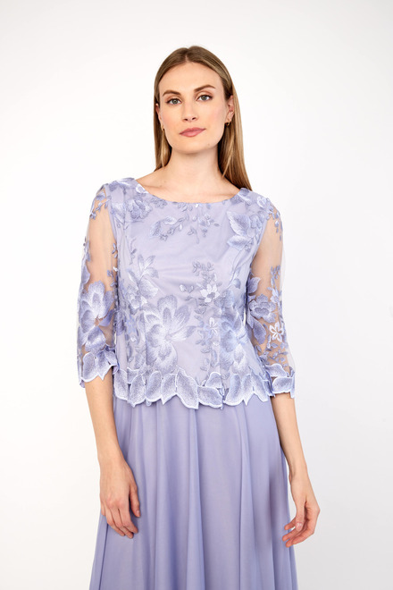 Embroidered Illusion Sleeve Dress Style 81122420. Lavender . 4