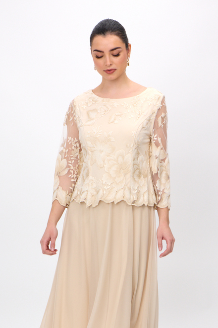 Embroidered Illusion Sleeve Dress Style 8112420. Taupe. 3