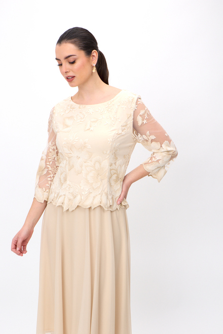 Embroidered Illusion Sleeve Dress Style 8112420. Taupe. 4