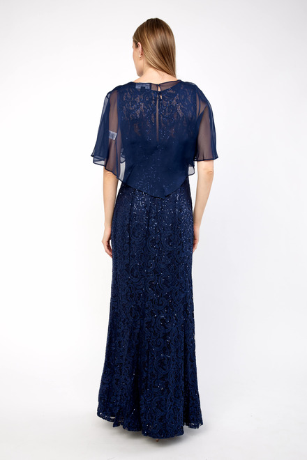 Fit &amp; Flare Gown with Chiffon Capelet Style 81122444. Navy. 2