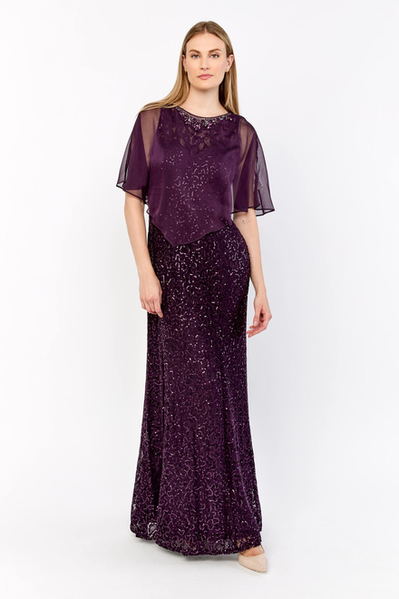 Fit &amp; Flare Gown with Chiffon Capelet Style 81122444. New Plum. 5