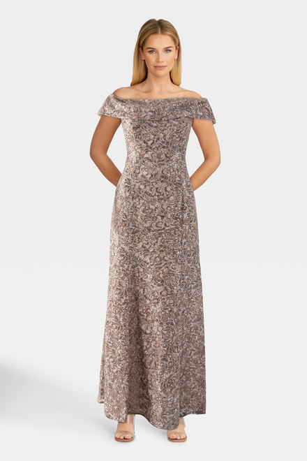 Off-The-Shoulder Beaded Dress Style 81122532. Mink