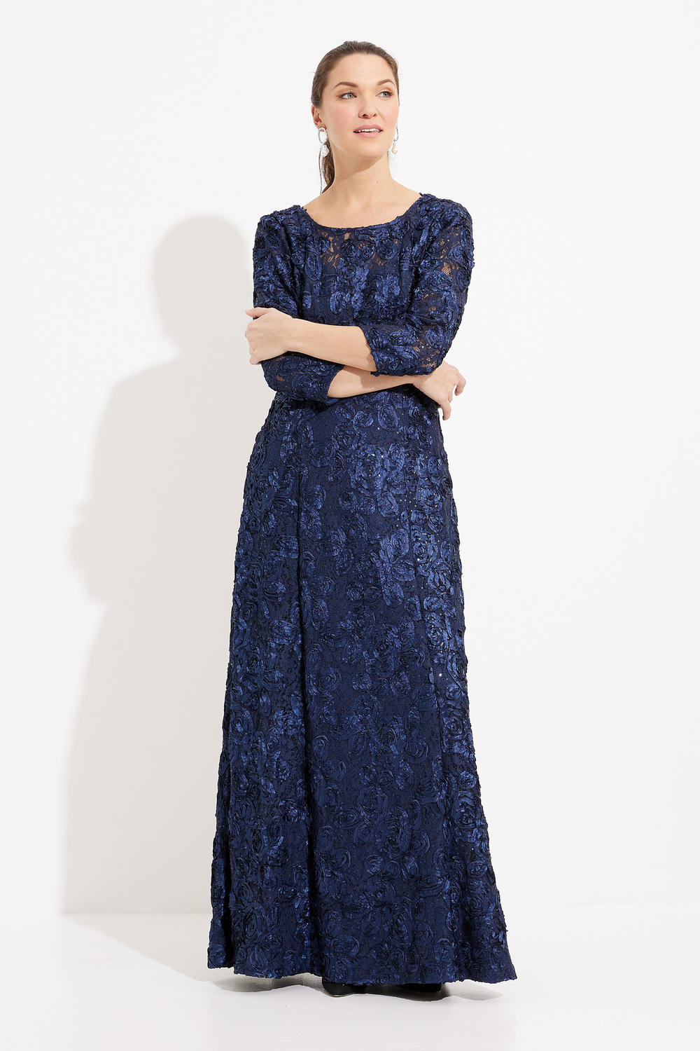 Illusion Rosette Dress Style 81122539. Navy