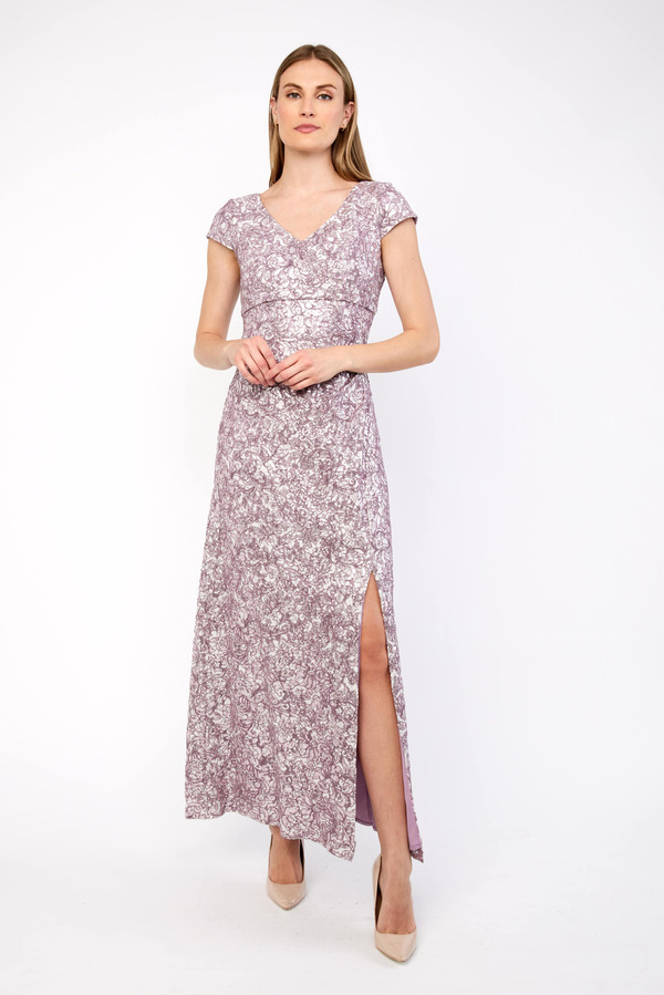 Beaded Wrap Gown Style 81122557. Mauve
