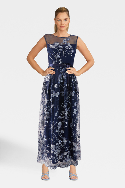 Embroidered Illusion Neck Dress Style 81171482. Navy/Multi