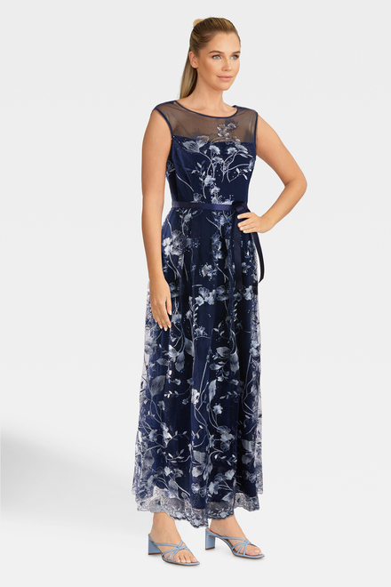 Embroidered Illusion Neck Dress Style 81171482. Navy/multi. 4