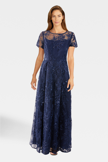 Embroidered A-Line Dress Style 81171556. Navy