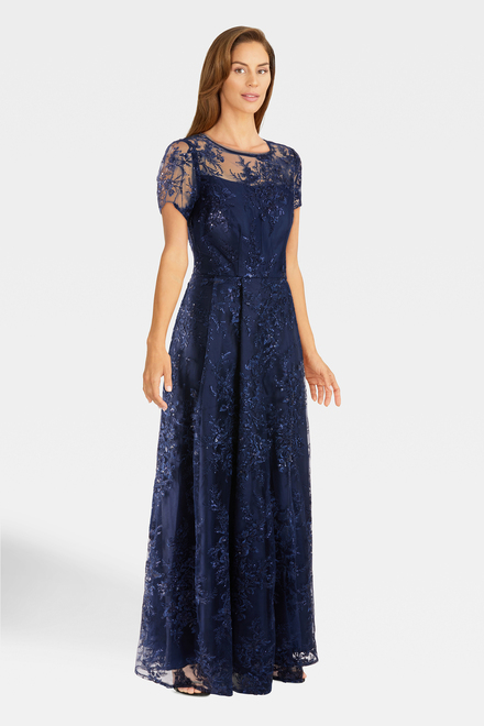 Embroidered A-Line Dress Style 81171556. Navy. 4