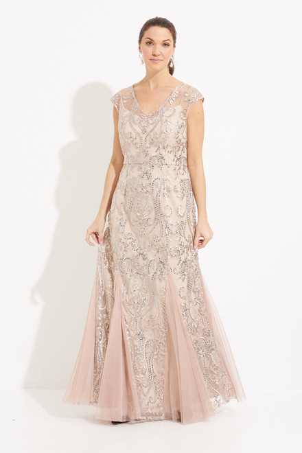 Beaded Detail Overlay Dress Style 8117808. Champagne. 5