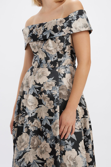 Cold Shoulder Floral Motif Gown Style 8157026. Black/taupe. 2