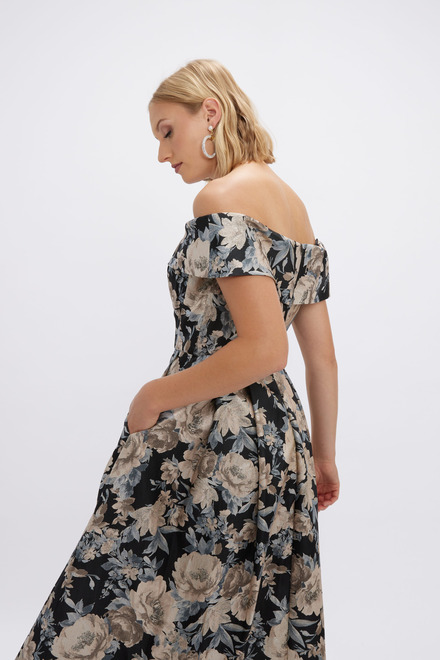 Cold Shoulder Floral Motif Gown Style 8157026. Black/taupe. 4
