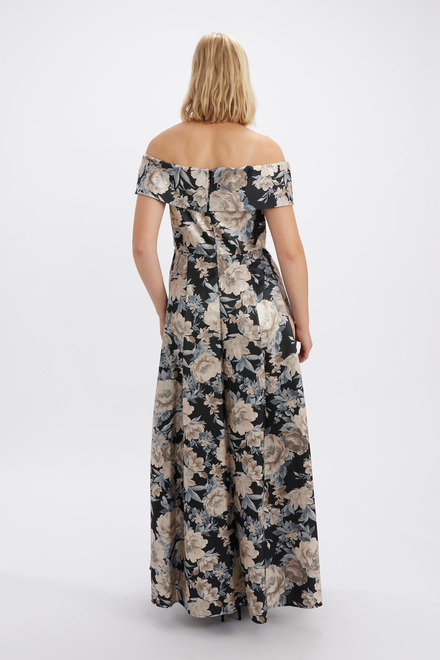 Cold Shoulder Floral Motif Gown Style 8157026. Black/taupe. 5