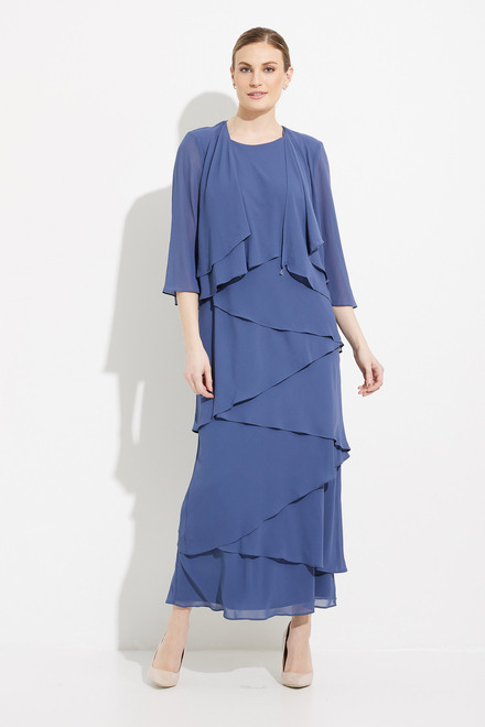 Asymmetric Tiered Dress with Jacket Style 8192001. Navy